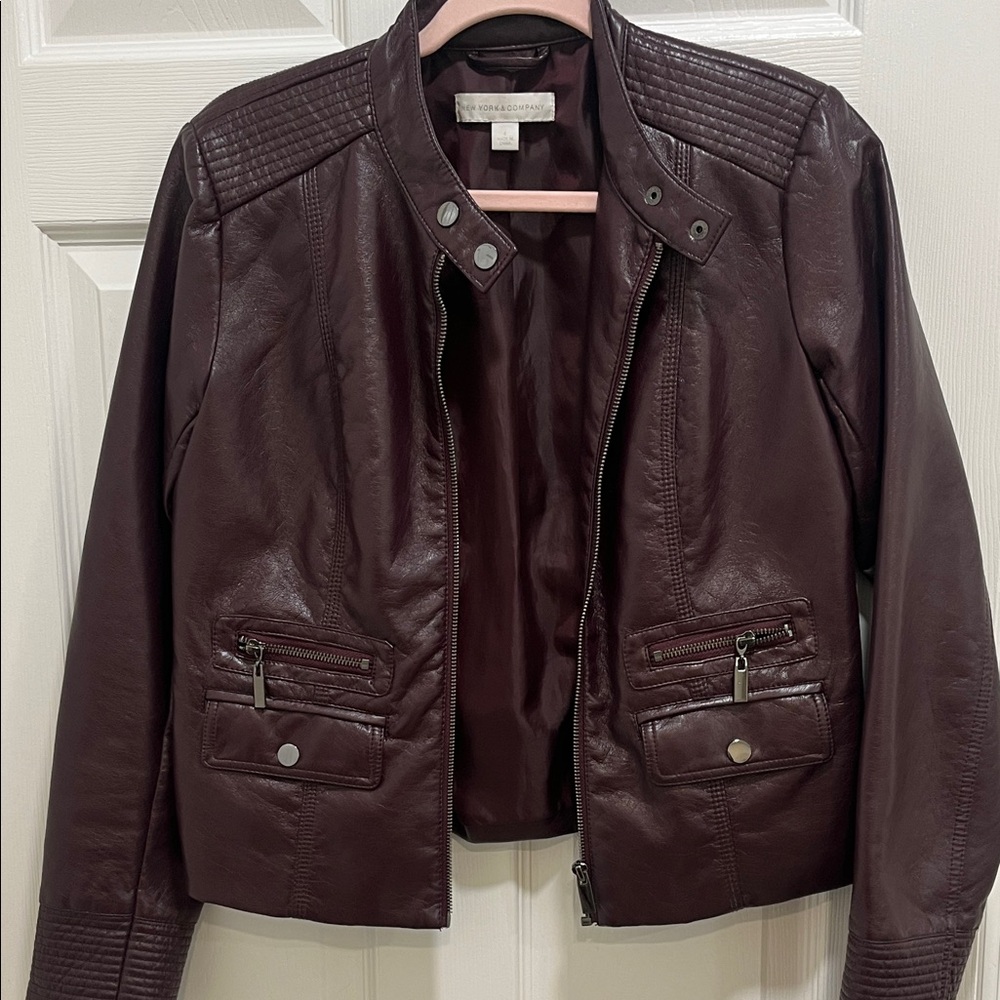 New York & Company Deep Burgundy Leather Jacket